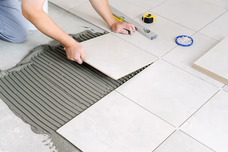 hands worker are laying ceramic tile floor 191163 1825